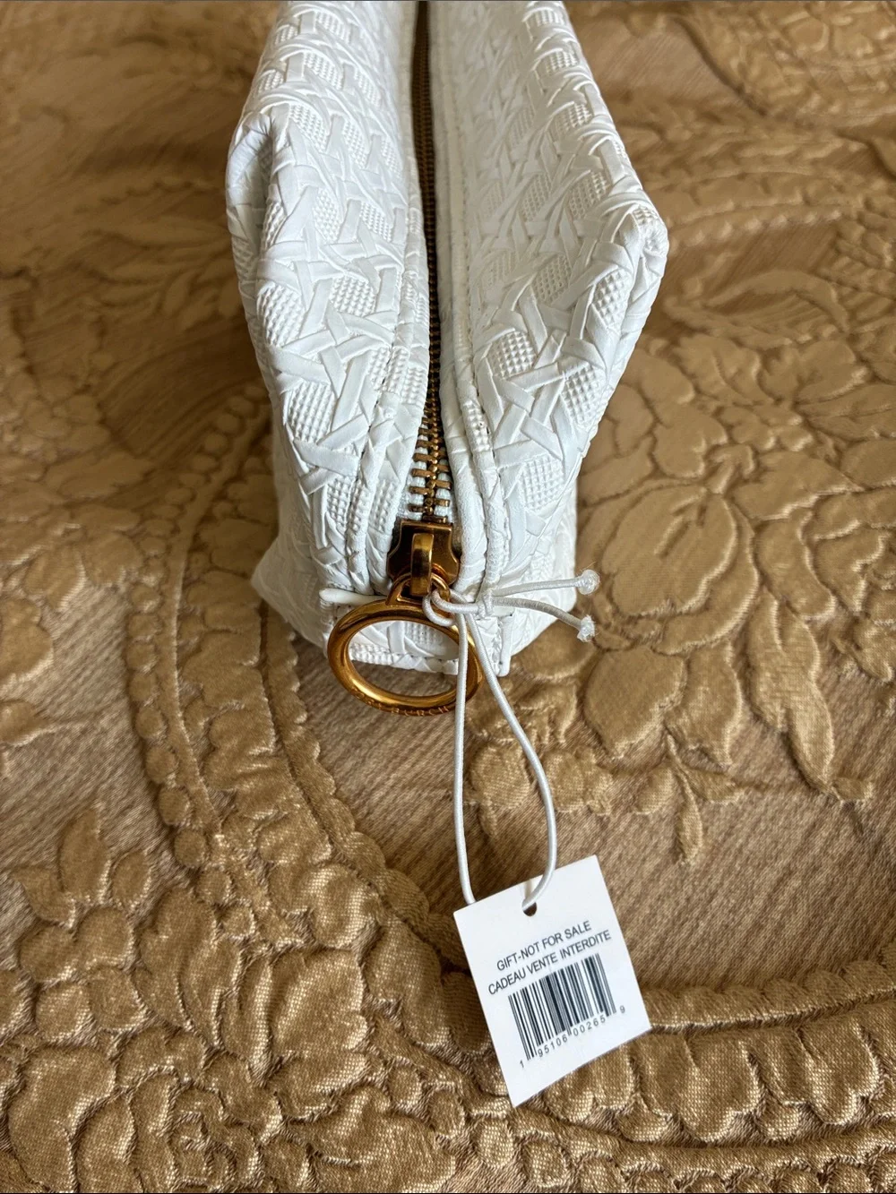 Tory Burch White Embossed Logo Cosmetic Pouch